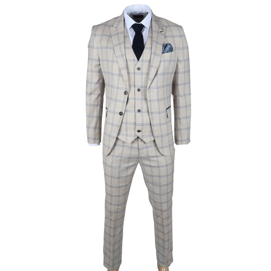 Warwick Men’s Beige 3-Piece Checked Suit - Image 7
