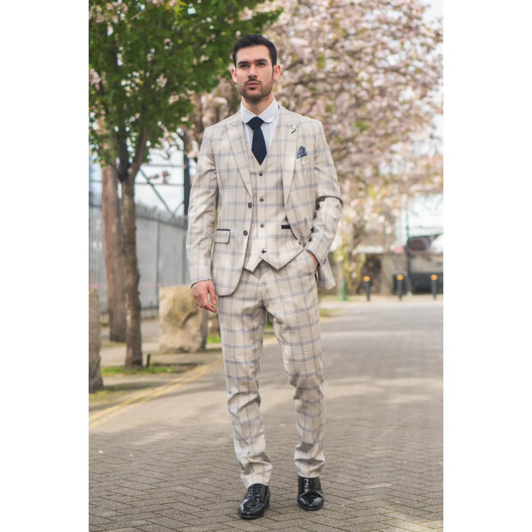 Warwick Men’s Beige 3-Piece Checked Suit - Image 2