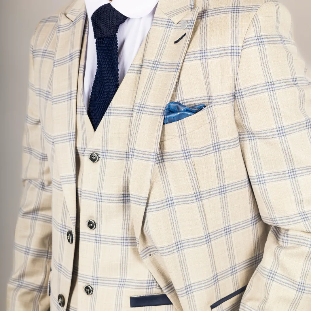 Warwick Men’s Beige 3-Piece Checked Suit - Image 3