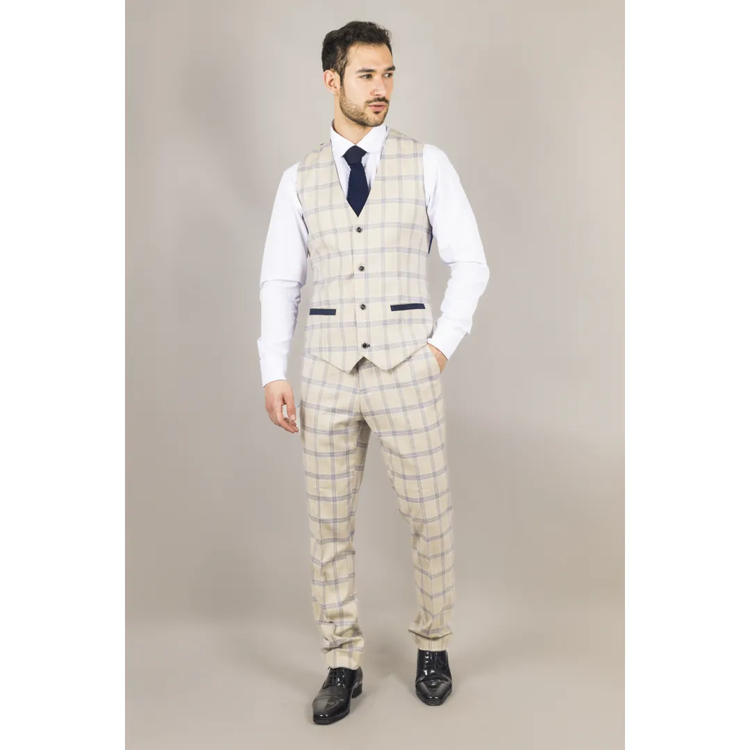 Warwick Men’s Beige 3-Piece Checked Suit - Image 4