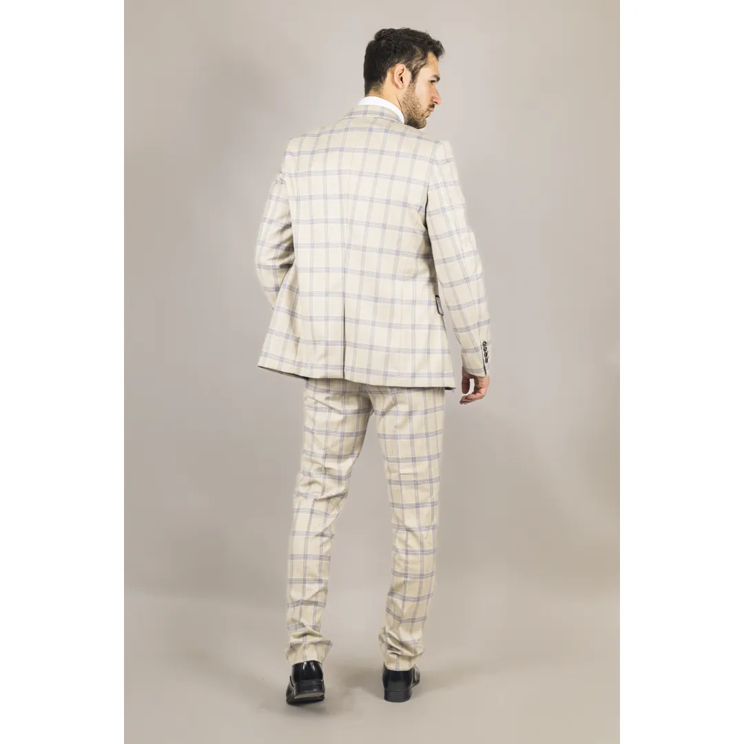 Warwick Men’s Beige 3-Piece Checked Suit - Image 6