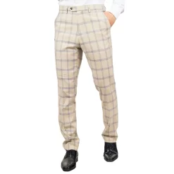 Warwick – Men’s Beige Checked Trousers