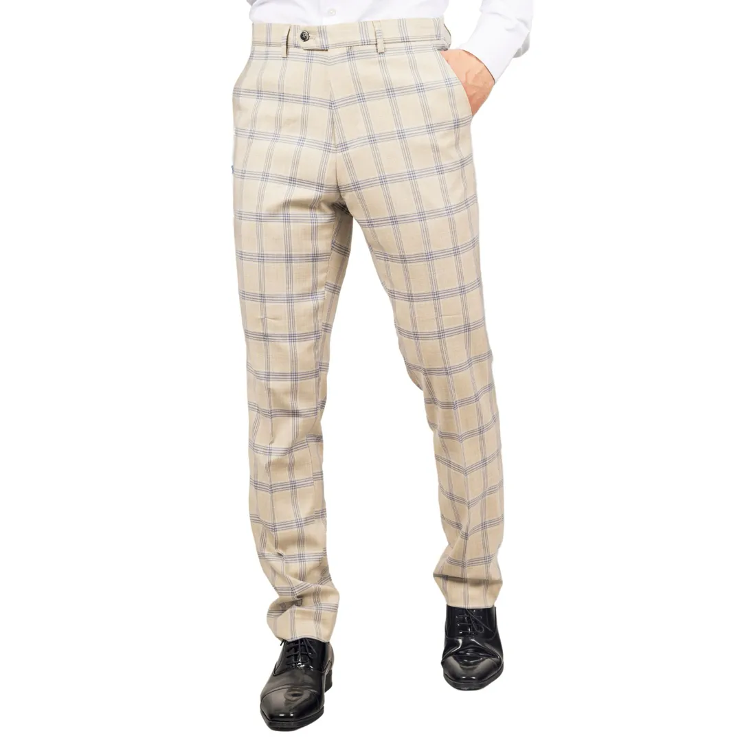 Warwick – Men’s Beige Checked Trousers