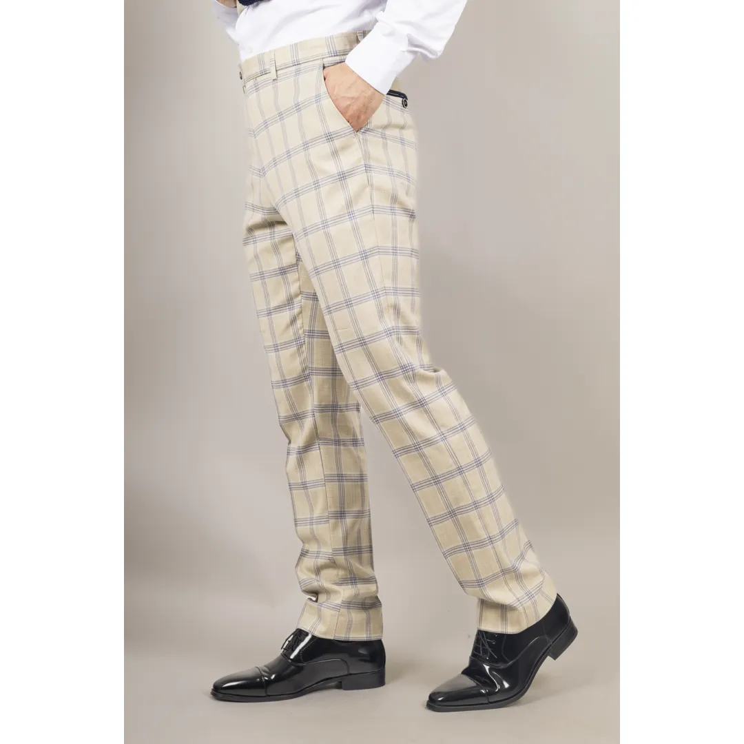 Warwick – Men’s Beige Checked Trousers - Image 2