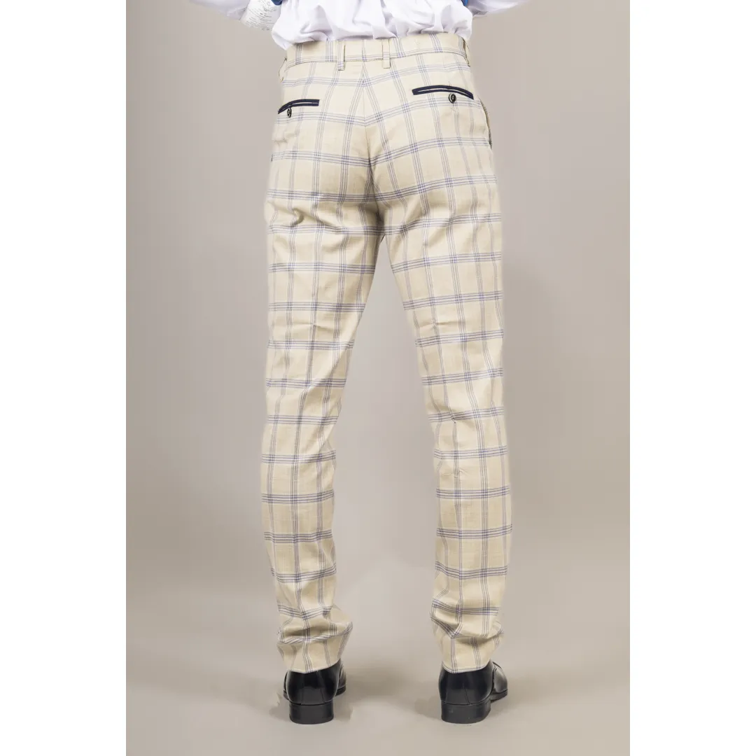 Warwick – Men’s Beige Checked Trousers - Image 3
