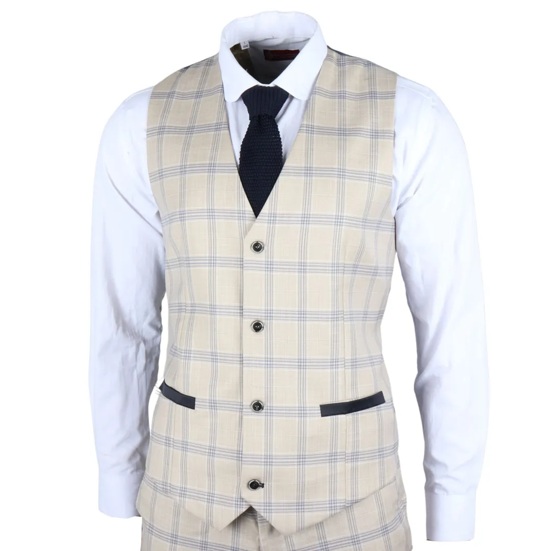 Warwick – Men’s Beige Checked Waistcoat
