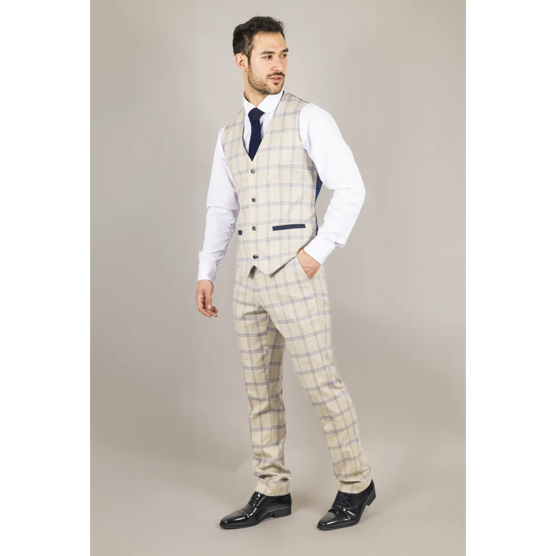 Warwick – Men’s Beige Checked Waistcoat - Image 3