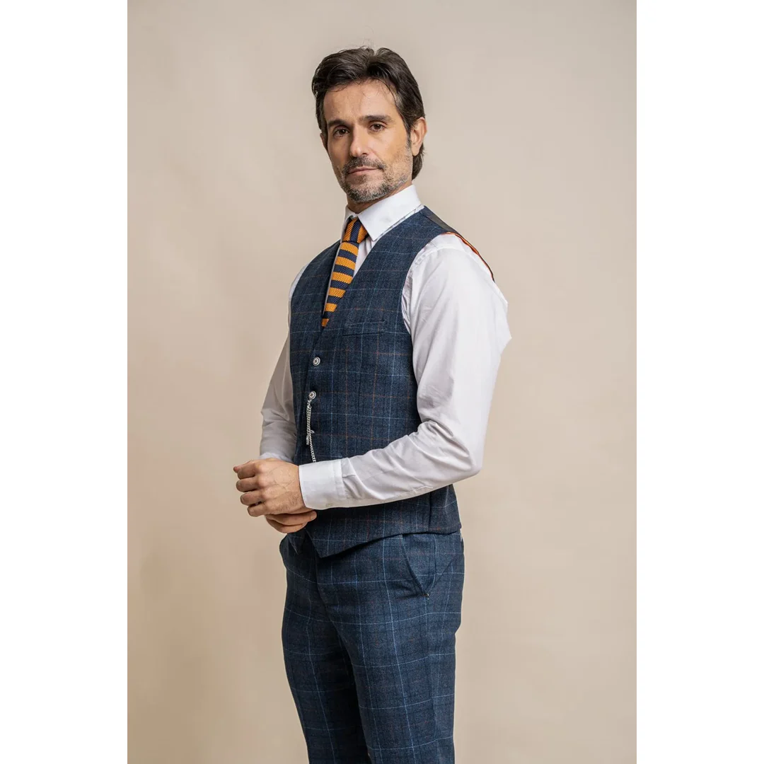 Cody – Men’s Navy Blue Check Waistcoat - Image 5