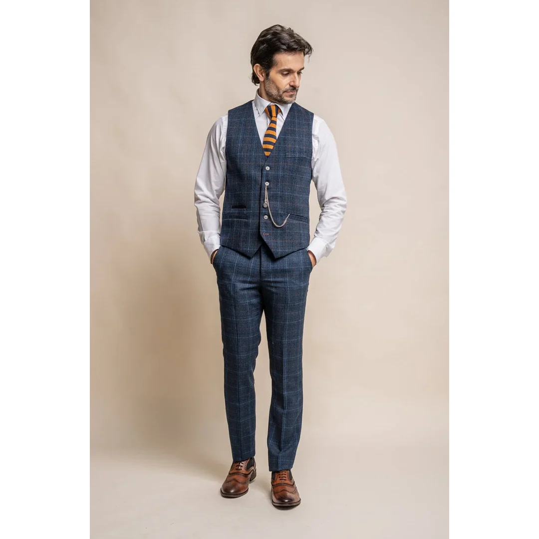 Cody – Men’s Navy Blue Check Waistcoat - Image 6