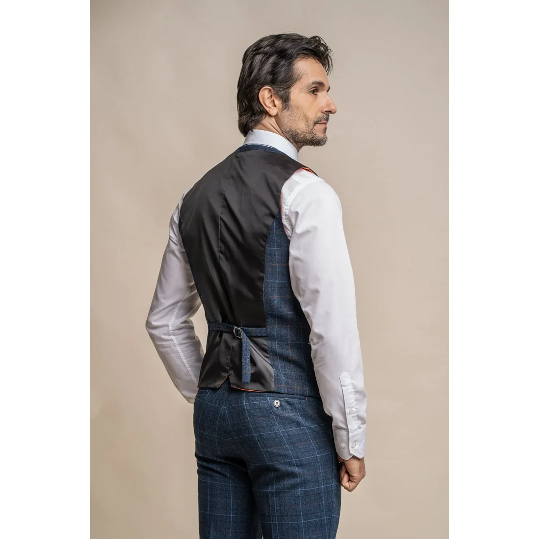 Cody – Men’s Navy Blue Check Waistcoat - Image 7