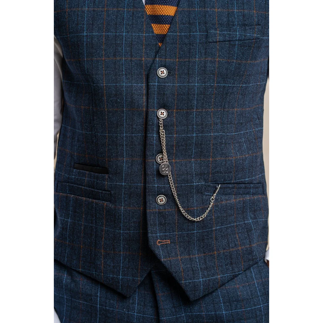 Cody – Men’s Navy Blue Check Waistcoat