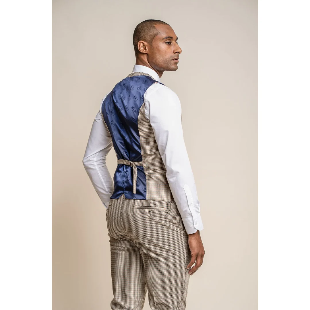 Elwood – Men’s Beige Check Houndstooth Waistcoat - Image 5