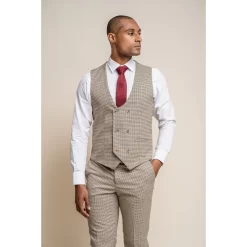 Elwood – Men’s Beige Check Houndstooth Waistcoat
