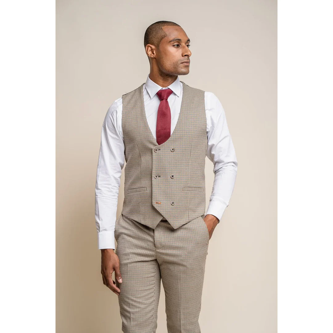 Elwood – Men’s Beige Check Houndstooth Waistcoat