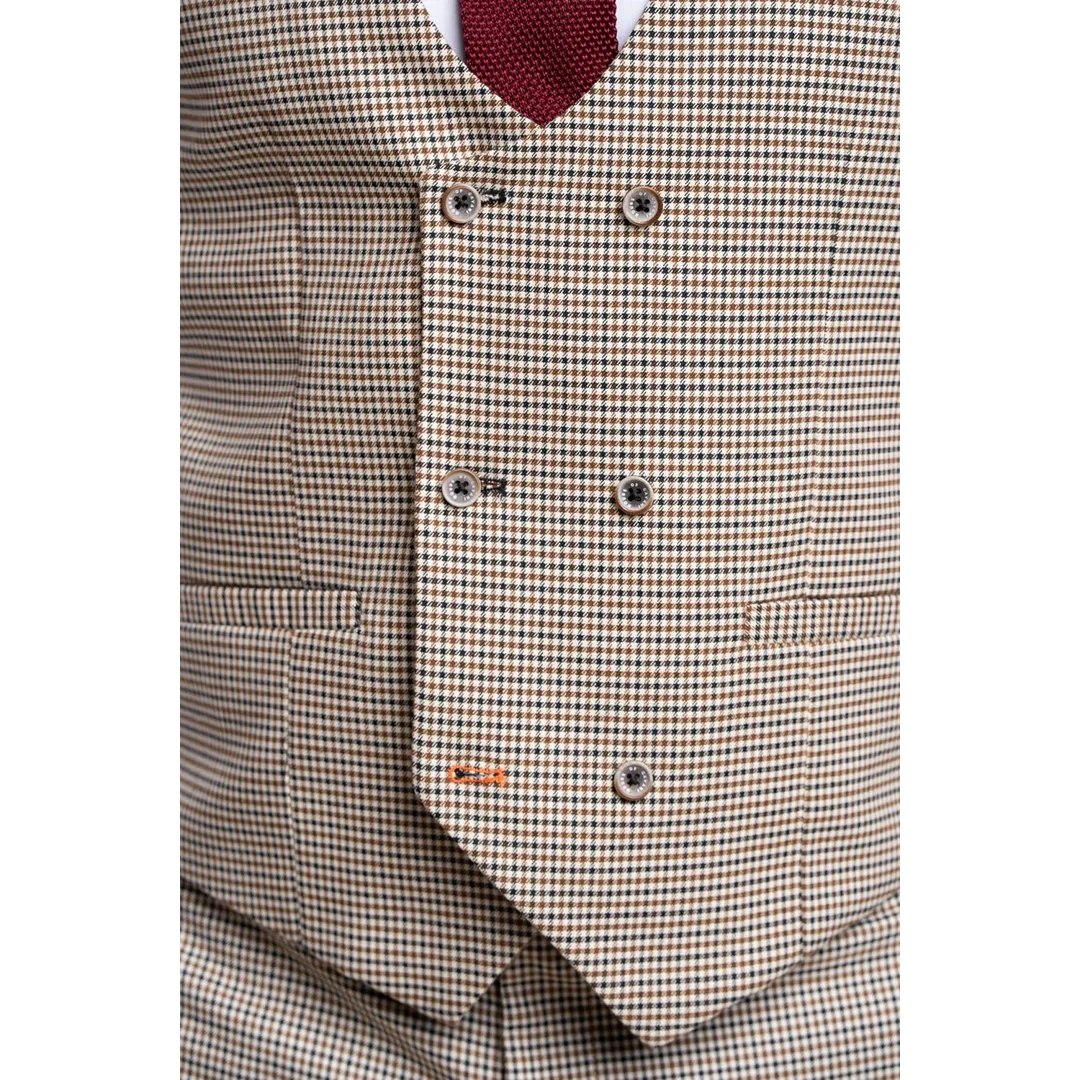 Elwood – Men’s Beige Check Houndstooth Waistcoat - Image 2