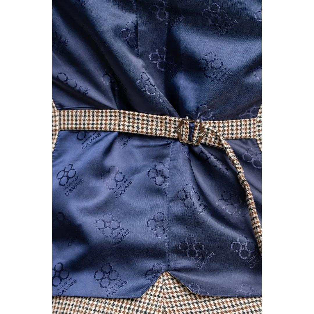 Elwood – Men’s Beige Check Houndstooth Waistcoat - Image 3